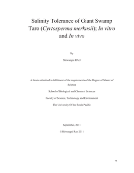 Cyrtosperma Merkusii); in Vitro and in Vivo