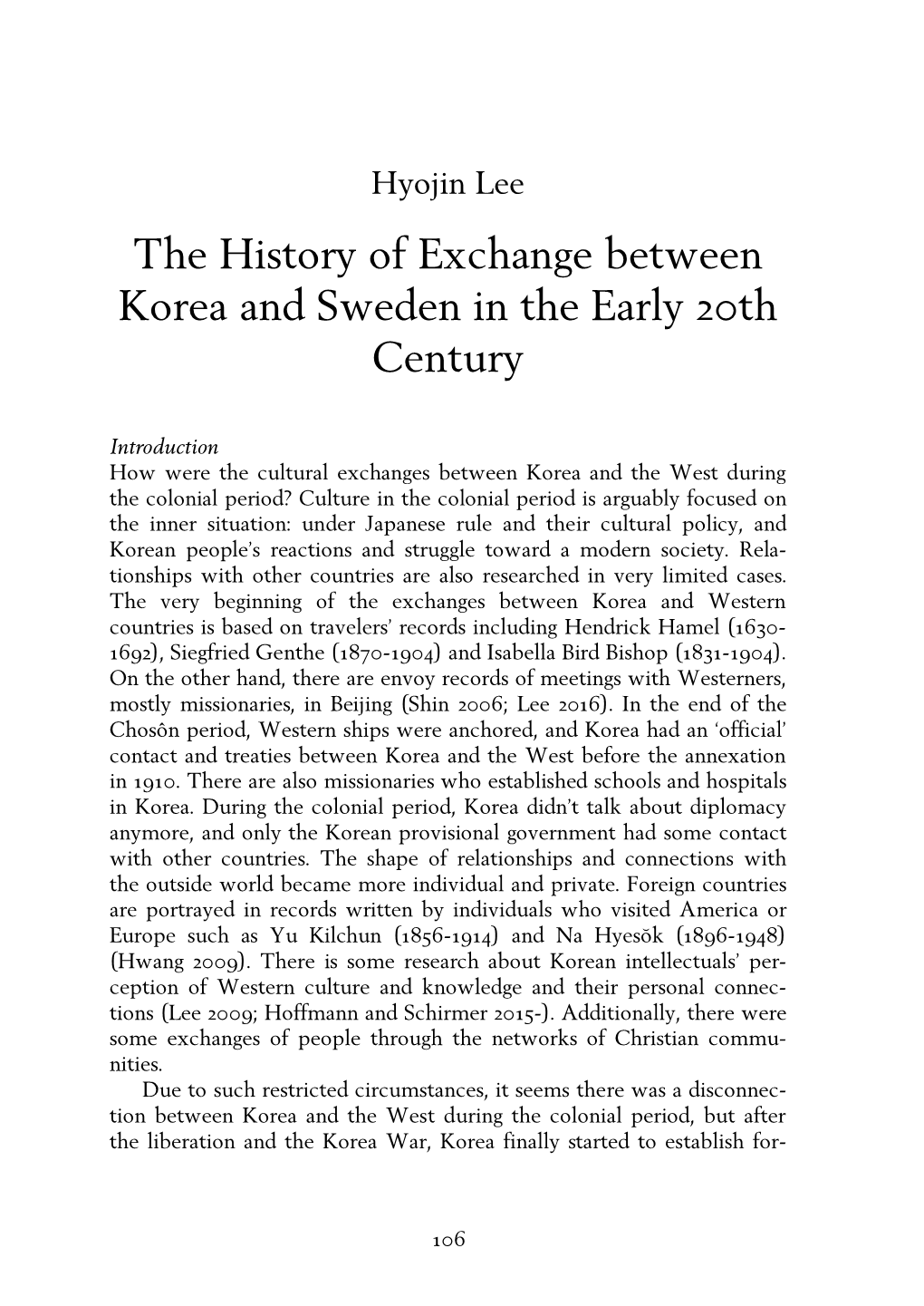 The History of Exchange Between Korea and Sweden in the Early 20Th Century