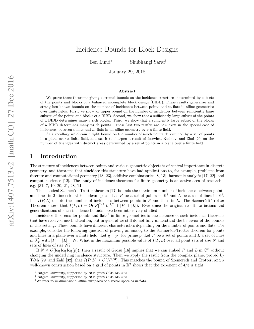 Incidence Bounds for Block Designs