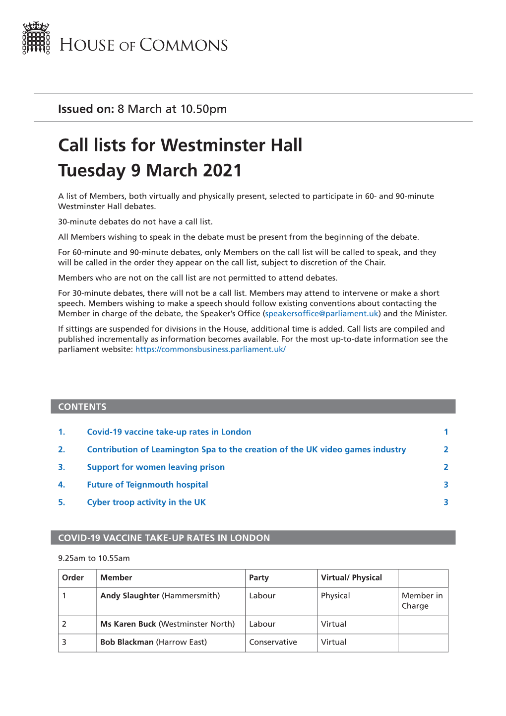 View Call Lists: Westminster Hall PDF File 0.05 MB