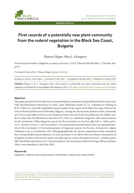First Records of a Potentially New Plant Community from the Ruderal Vegetation in the Black Sea Coast, Bulgaria