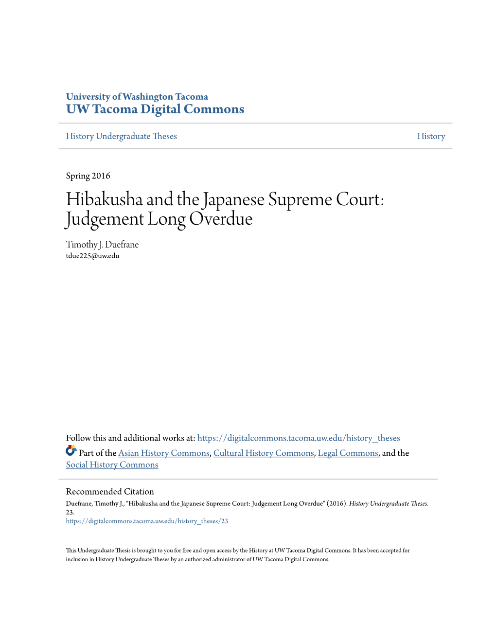 Hibakusha and the Japanese Supreme Court: Judgement Long Overdue Timothy J