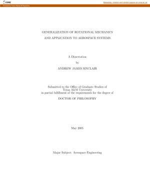 Generalization of Rotational Mechanics and Application to Aerospace Systems