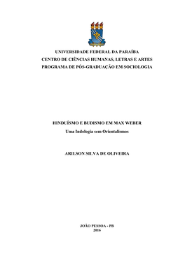 Universidade Federal Da Paraíba Centro De Ciências Humanas, Letras E Artes Programa De Pós-Graduação Em Sociologia Hinduís