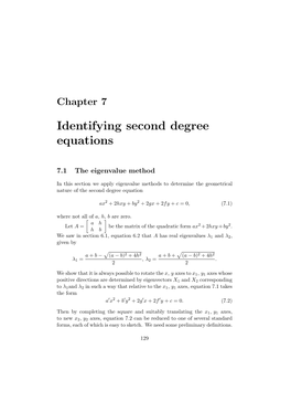 Chapter 7: Identifying Second Degree Equations
