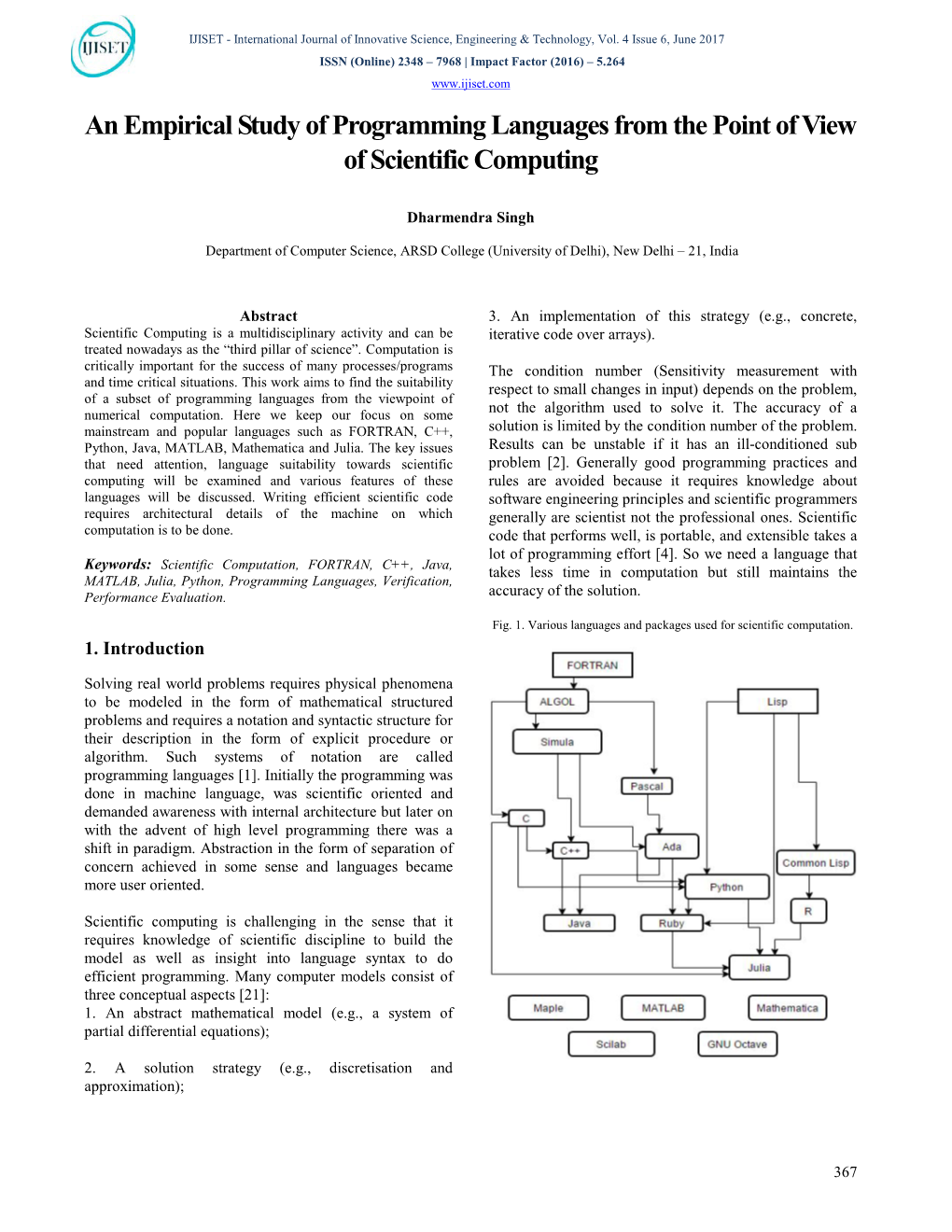 An Empirical Study of Programming Languages from the Point of View of Scientific Computing