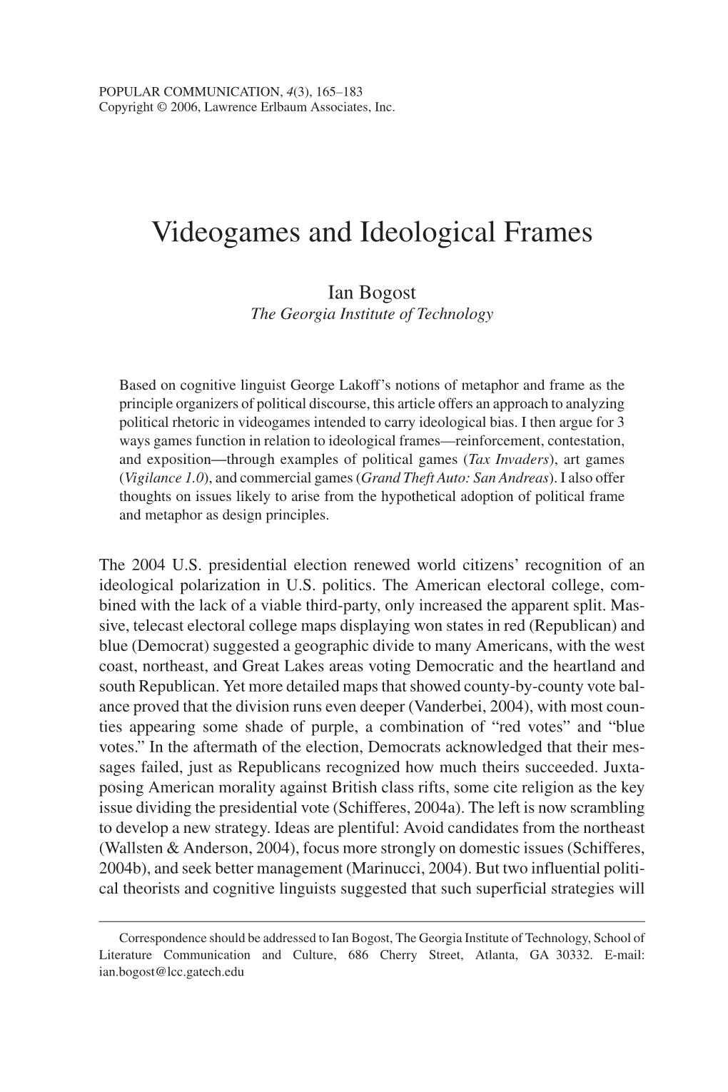 Videogames and Ideological Frames