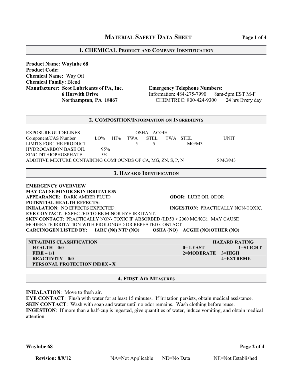 Material Safety Data Sheet Page 1 of 4