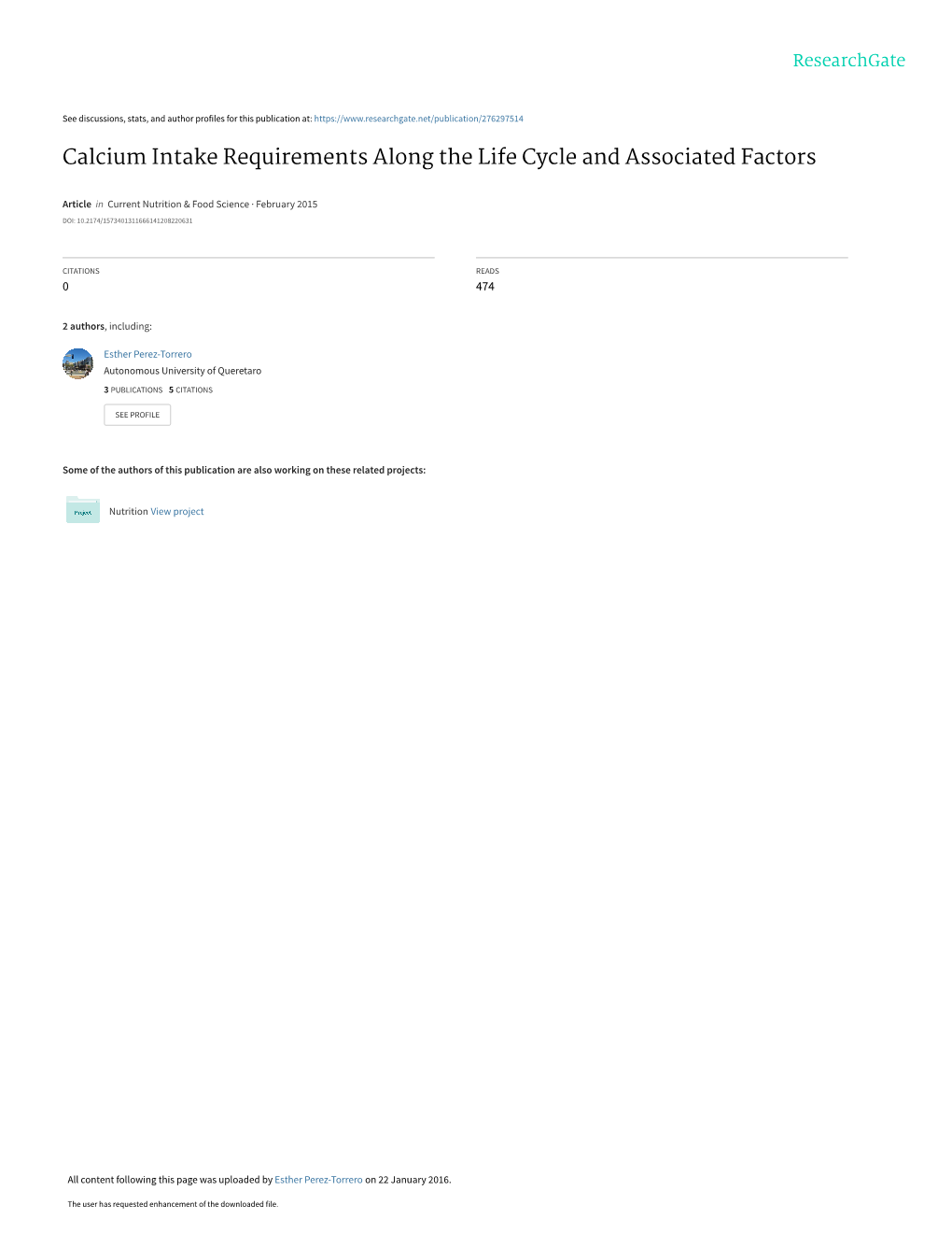 Calcium Intake Requirements Along the Life Cycle and Associated Factors