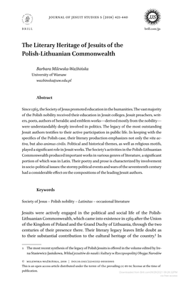 The Literary Heritage of Jesuits of the Polish-Lithuanian Commonwealth
