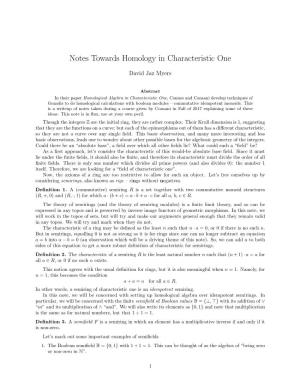 Notes Towards Homology in Characteristic One