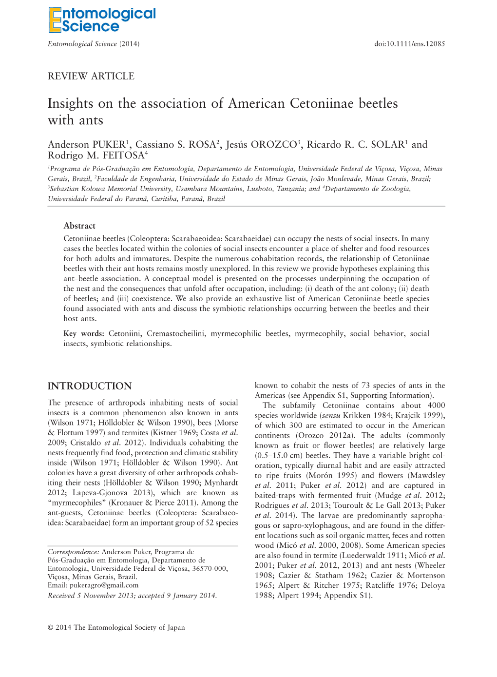 Insights on the Association of American Cetoniinae Beetles with Ants