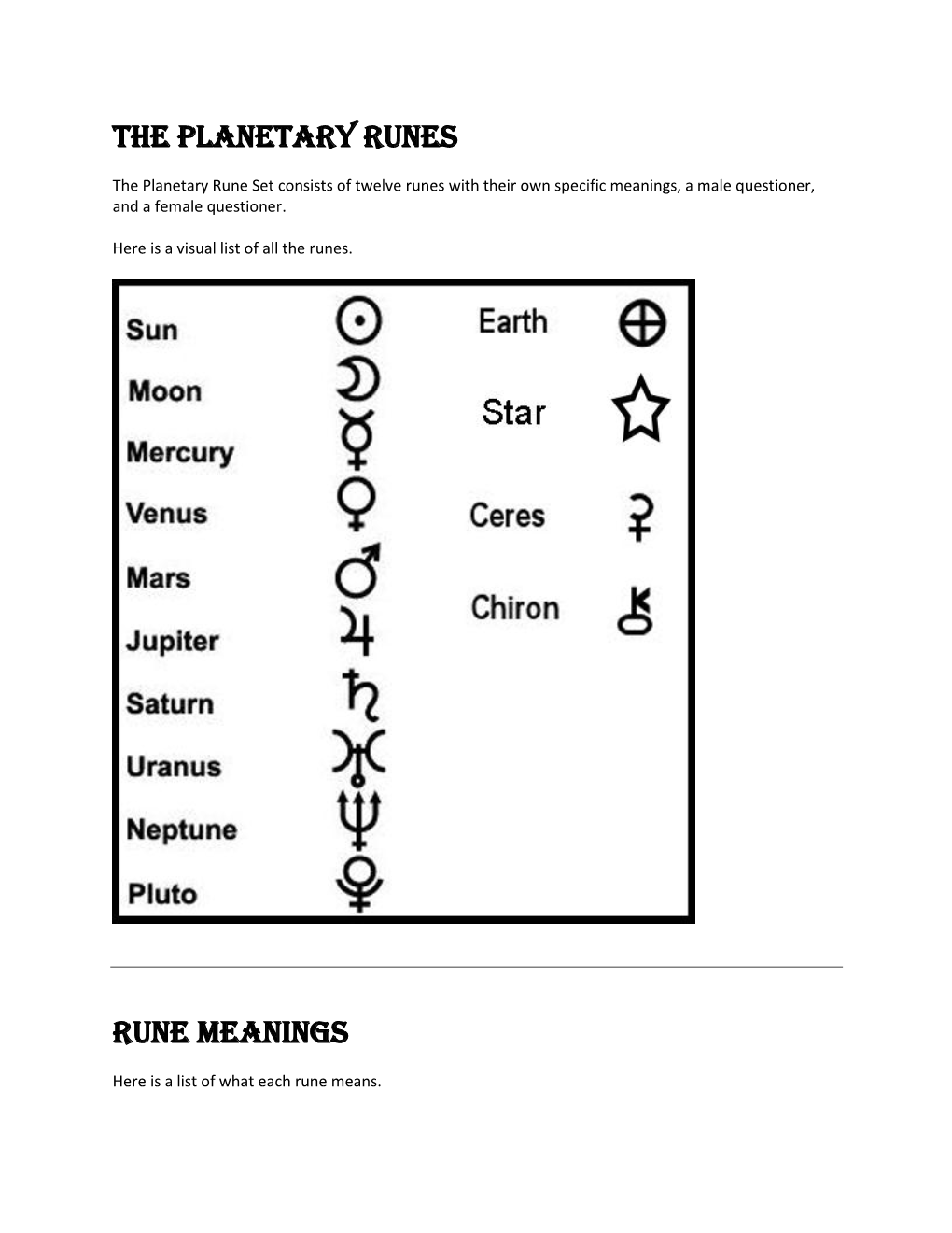 The Planetary Runes Rune Meanings