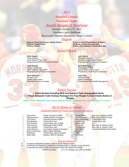 2011 Baseball Canada National Teams Awards Banquet & Fundraiser