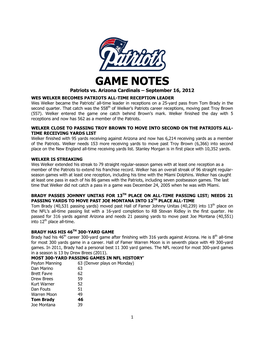 GAME NOTES Patriots Vs