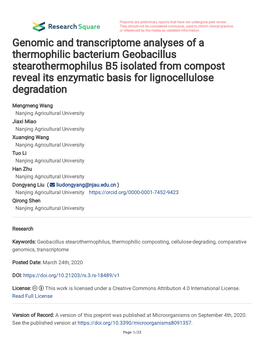 Genomic and Transcriptome Analyses of a Thermophilic Bacterium