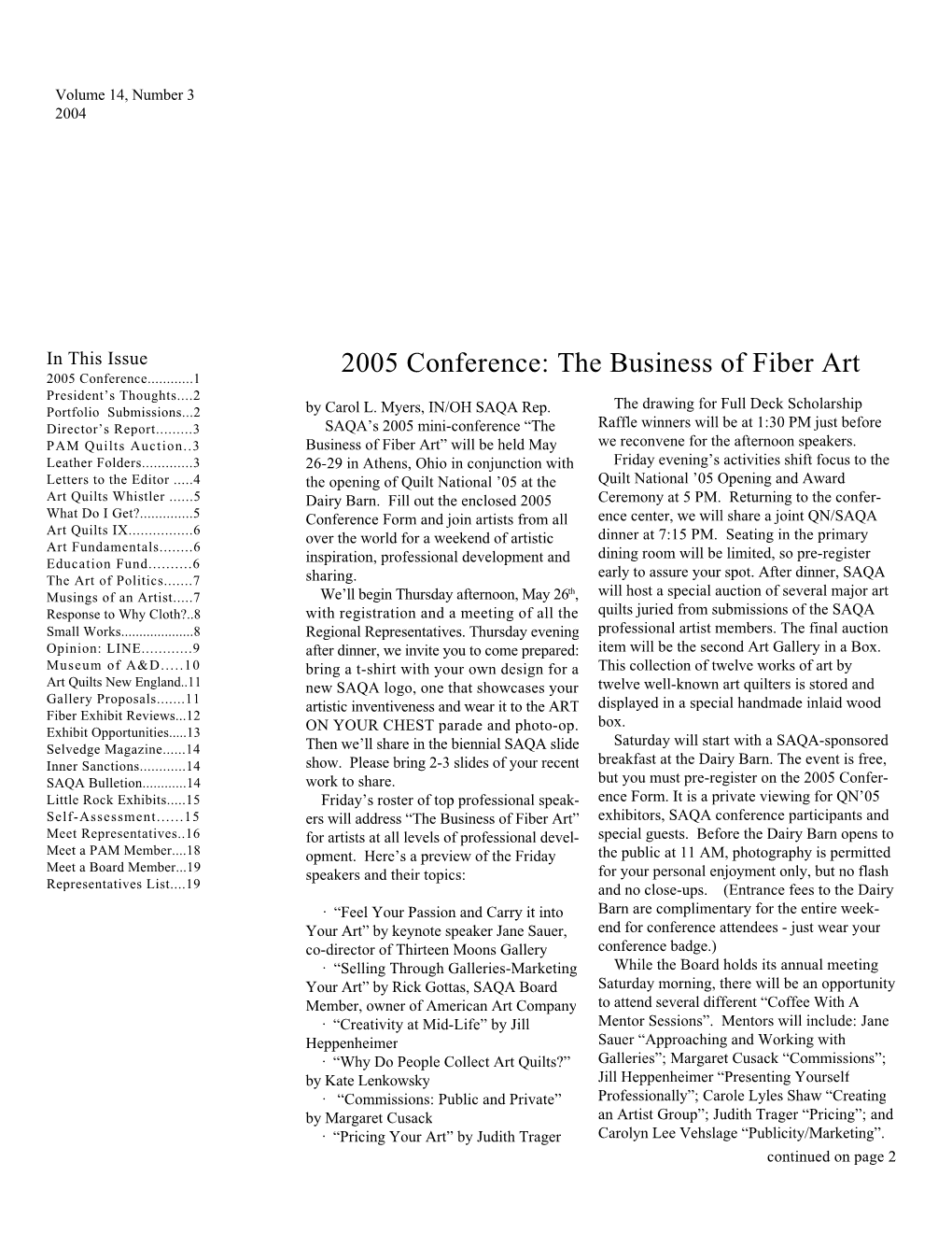 2005 Conference: the Business of Fiber Art 2005 Conference