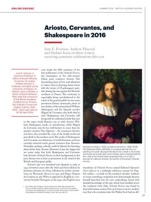 Ariosto, Cervantes, and Shakespeare in 2016