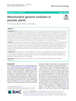 Mitochondrial Genome Evolution in Parasitic Plants Athanasios Zervas* , Gitte Petersen and Ole Seberg