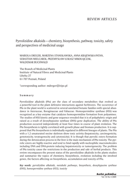 REVIEW ARTICLES Pyrrolizidine Alkaloids