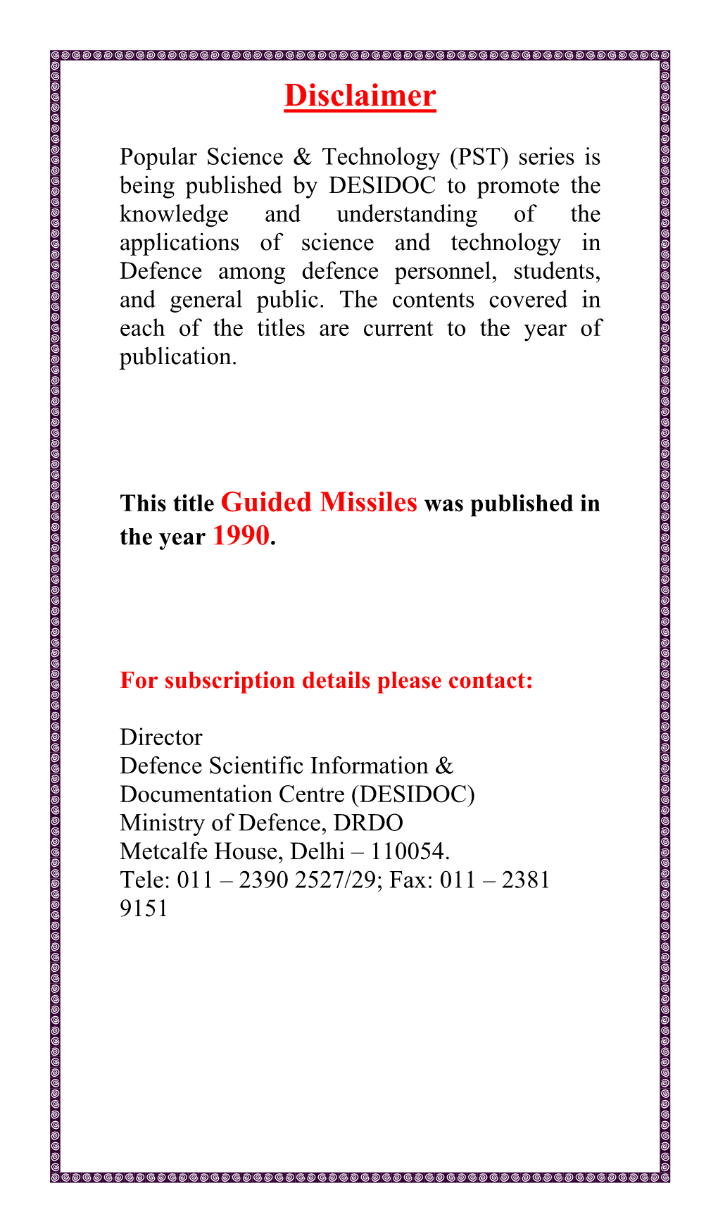 Guided Missiles Was Published in the Year 1990