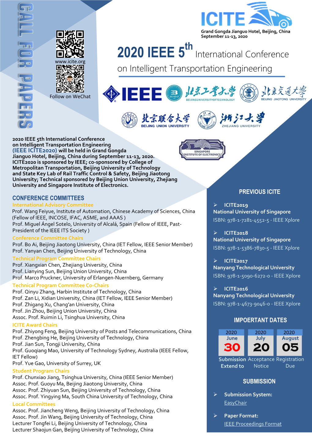 2020 IEEE 5 International Conference on Intelligent Transportation Engineering