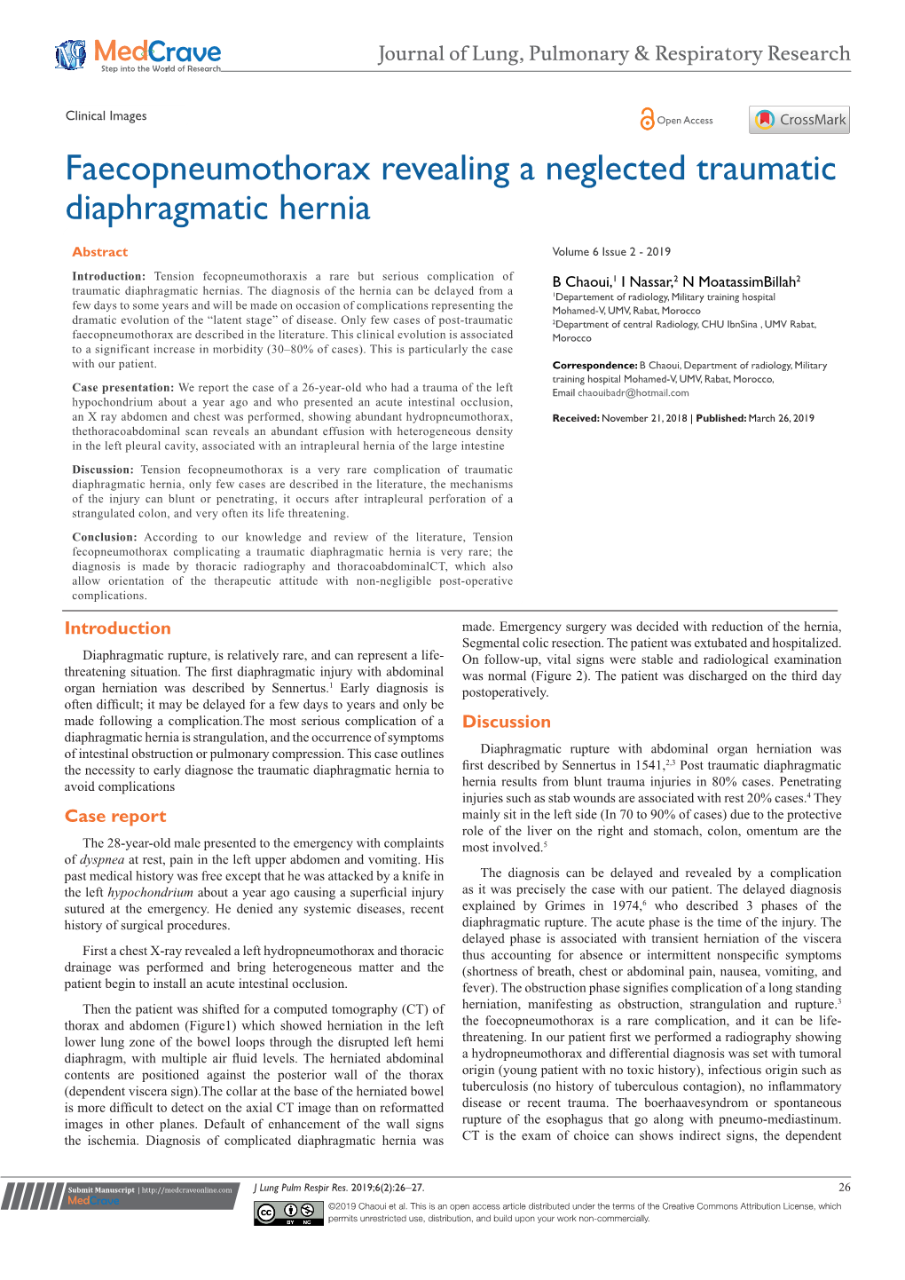 Faecopneumothorax Revealing a Neglected Traumatic Diaphragmatic Hernia