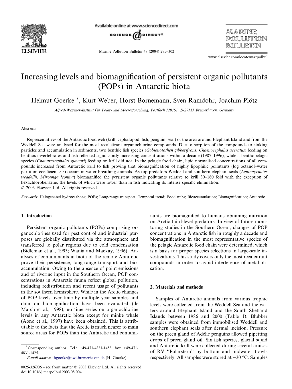 Increasing Levels and Biomagnification of Persistent Organic Pollutants