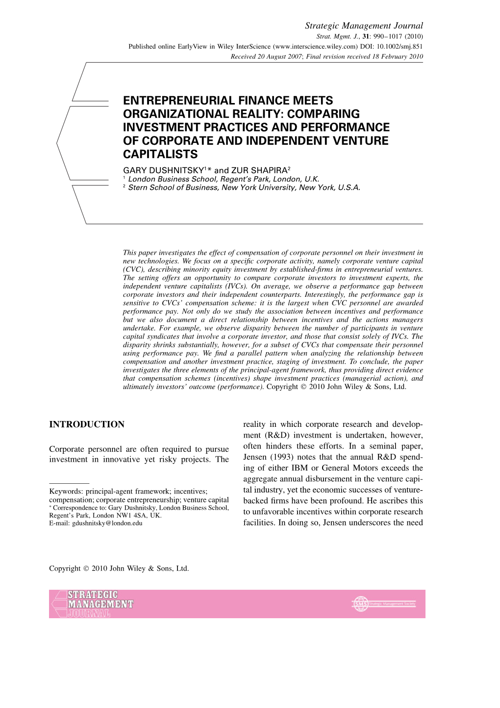 Comparing Investment Practices and Performance of Corporate And