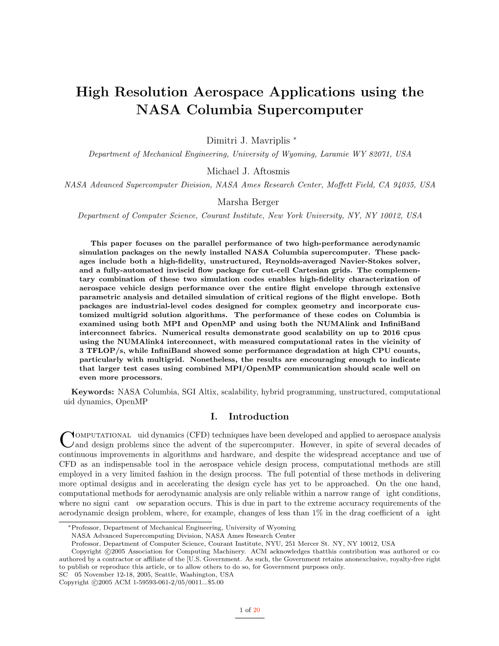 High Resolution Aerospace Applications Using the NASA Columbia Supercomputer