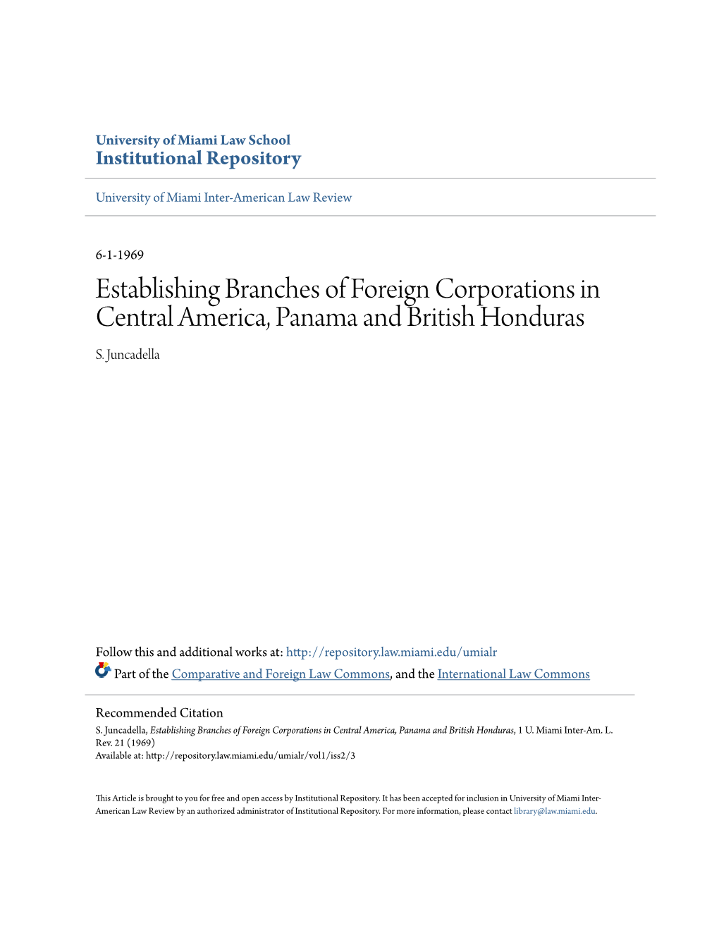 Establishing Branches of Foreign Corporations in Central America, Panama and British Honduras S