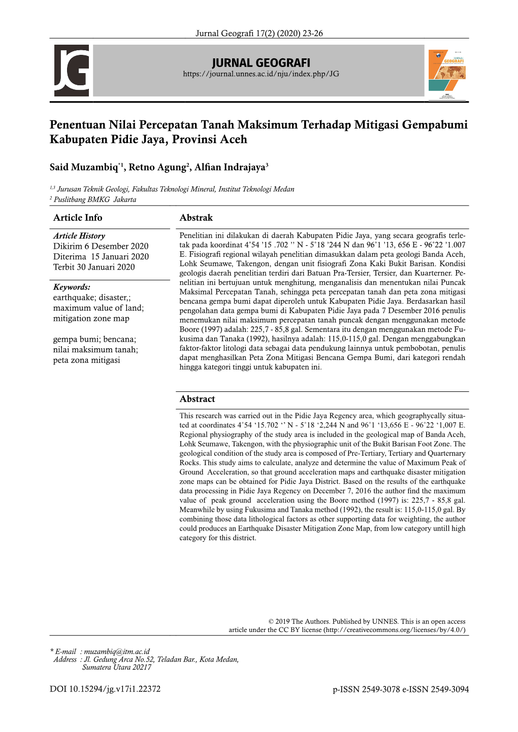 JURNAL GEOGRAFI Penentuan Nilai Percepatan Tanah Maksimum