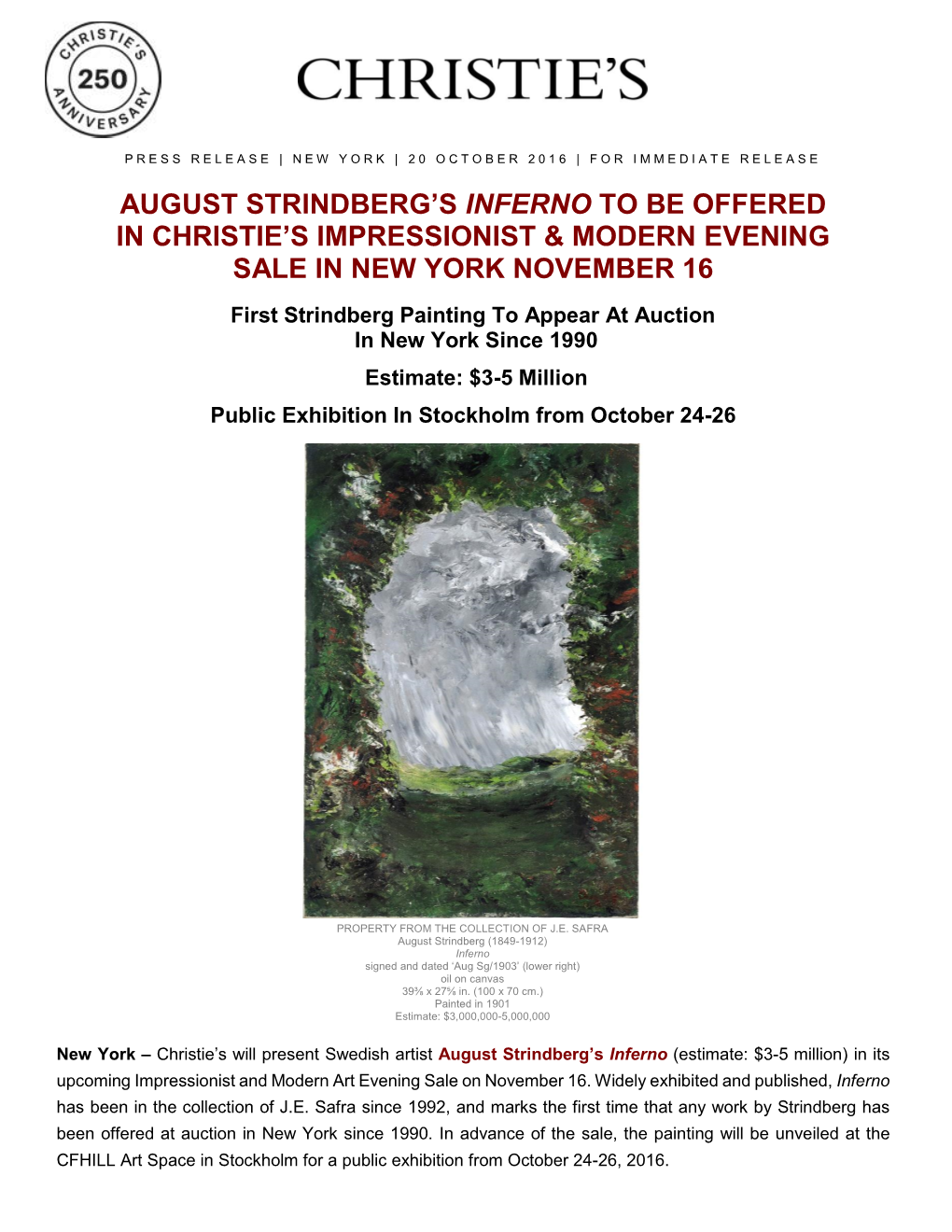 August Strindberg's Inferno to Be Offered in Christie's