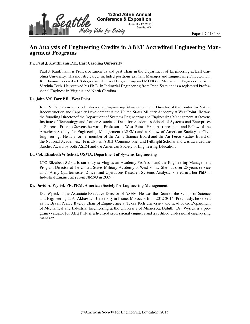 An Analysis of Engineering Credits in ABET Accredited Engineering Man- Agement Programs