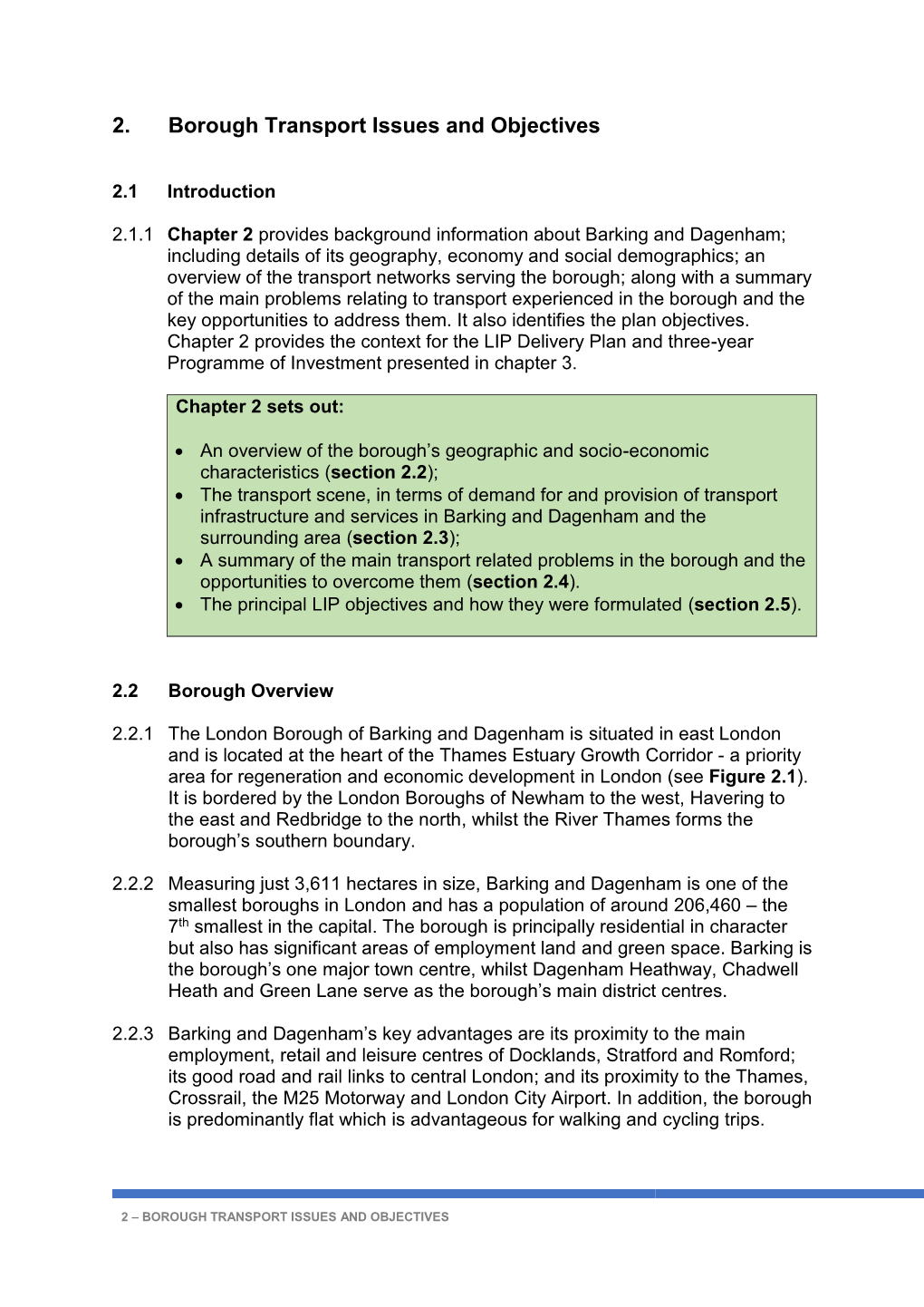 2. Borough Transport Issues and Objectives
