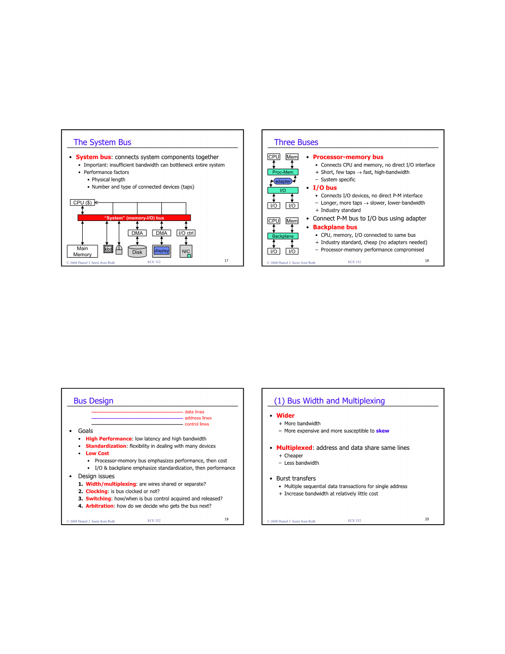 The System Bus Three Buses Bus Design (1) Bus Width And