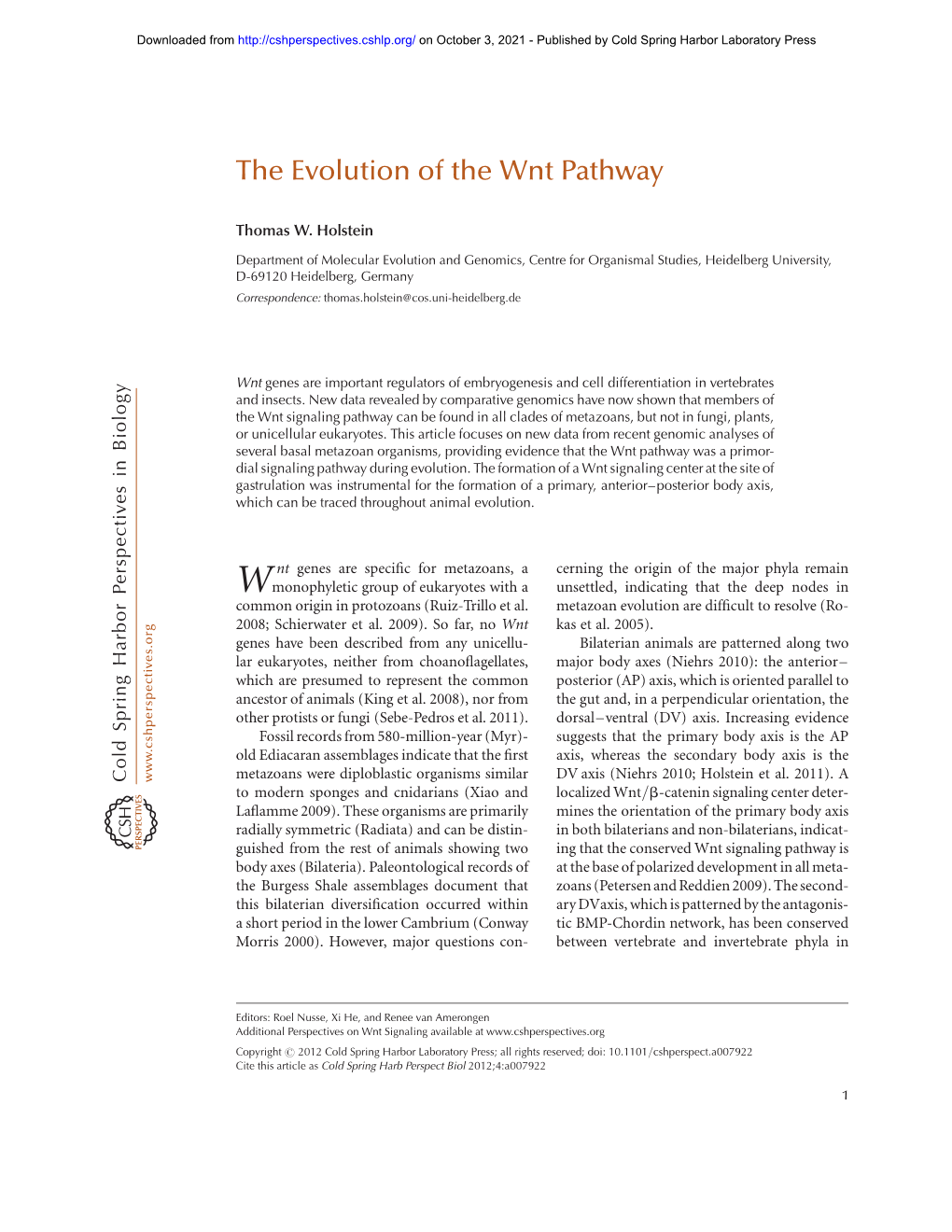 The Evolution of the Wnt Pathway