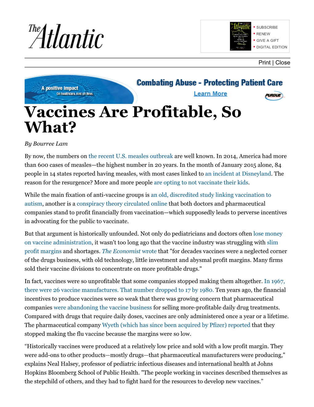 Vaccines Are Profitable, So What? by Bourree Lam