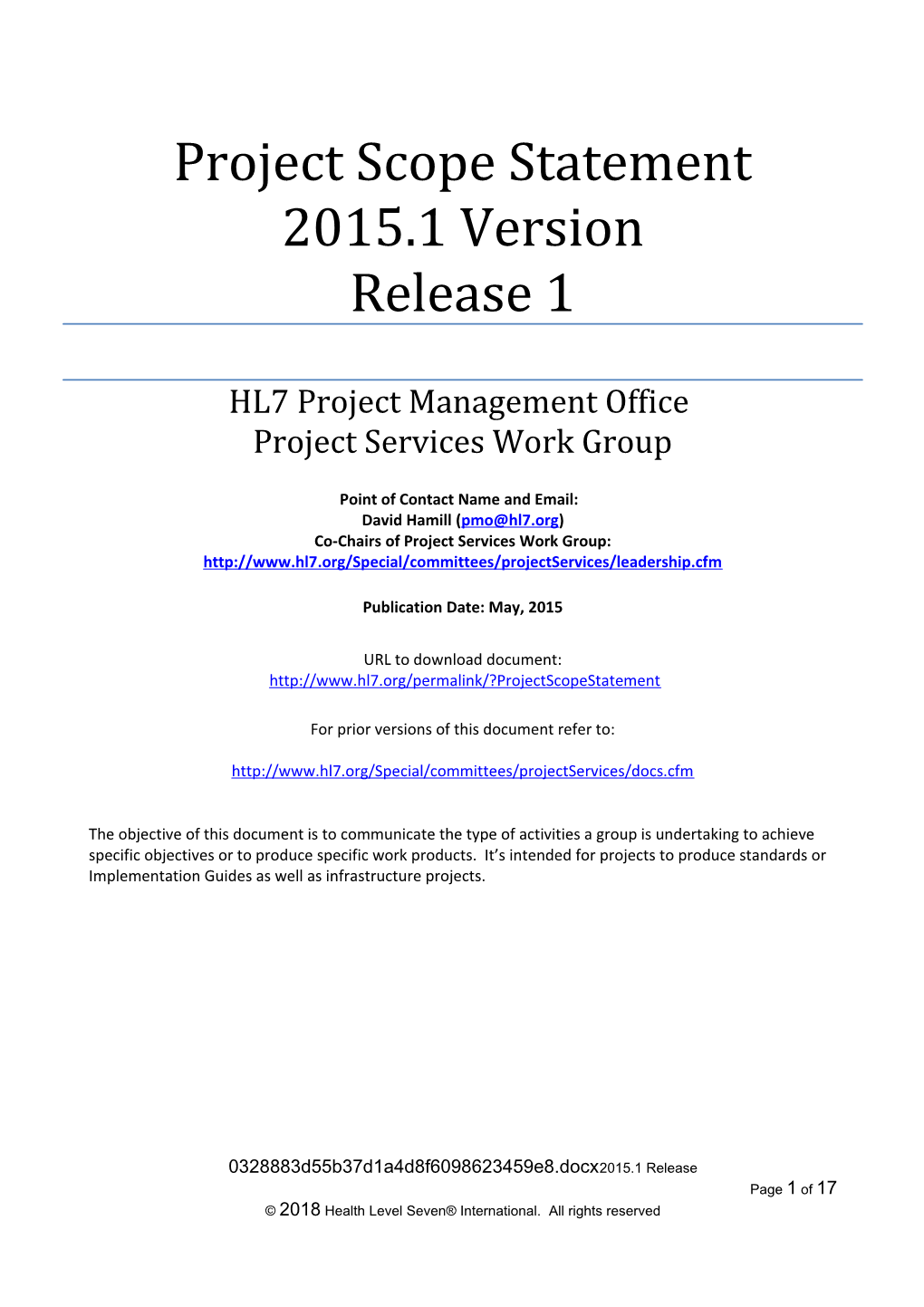 HL7 Project Scope Statement s9