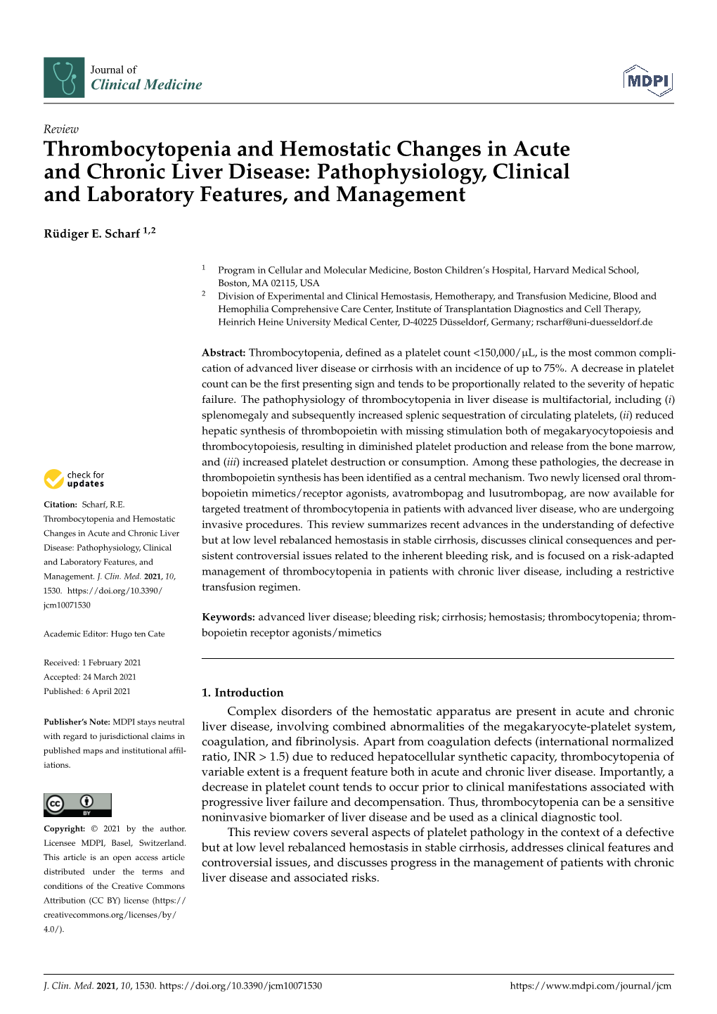 Thrombocytopenia and Hemostatic Changes in Acute and Chronic Liver Disease: Pathophysiology, Clinical and Laboratory Features, and Management