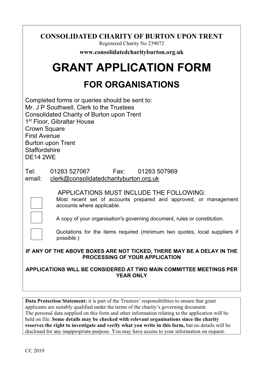 GRANT APPLICATION FORM for Organisations