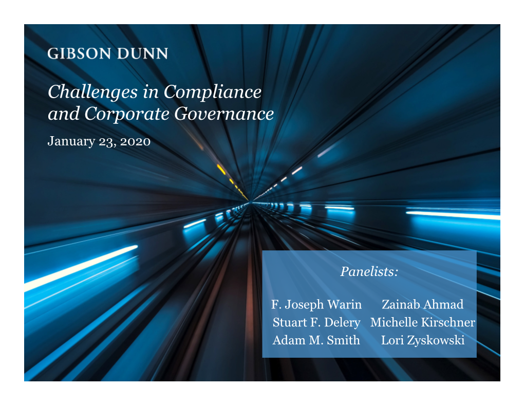 Challenges in Compliance and Corporate Governance January 23, 2020