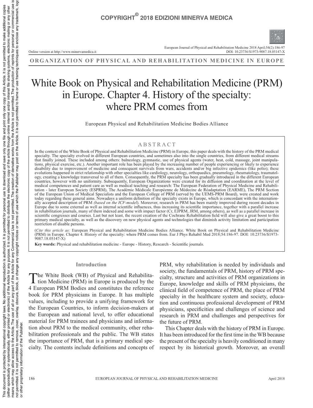 White Book on Physical and Rehabilitation Medicine (PRM) in Europe