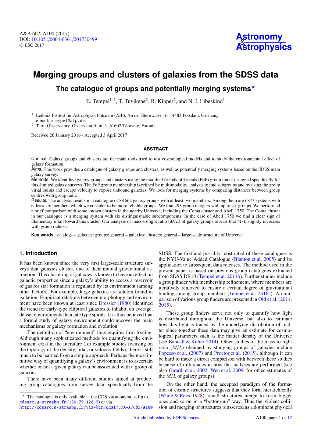 Merging Groups and Clusters of Galaxies from the SDSS Data the Catalogue of Groups and Potentially Merging Systems?