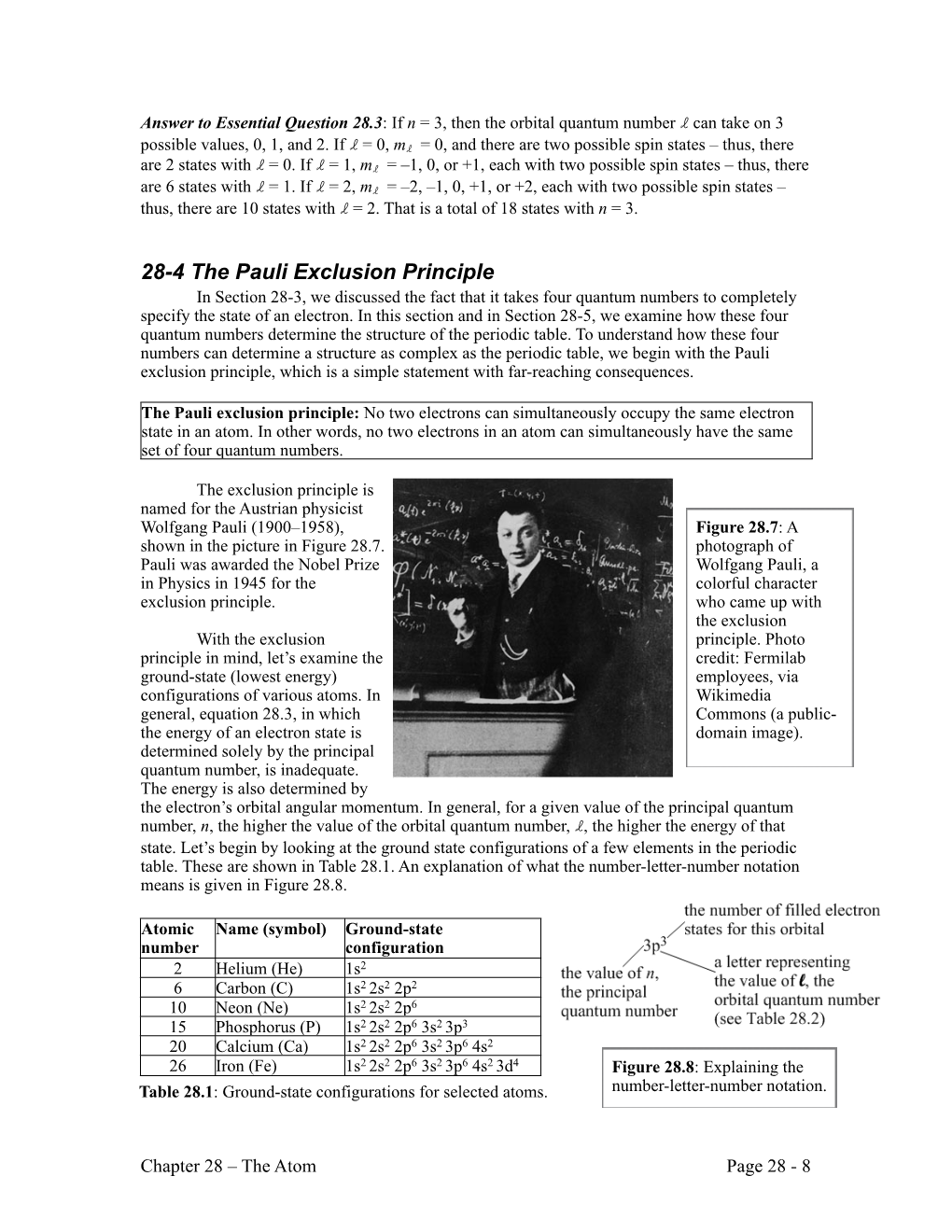 Section 28-4: the Pauli Exclusion Principle