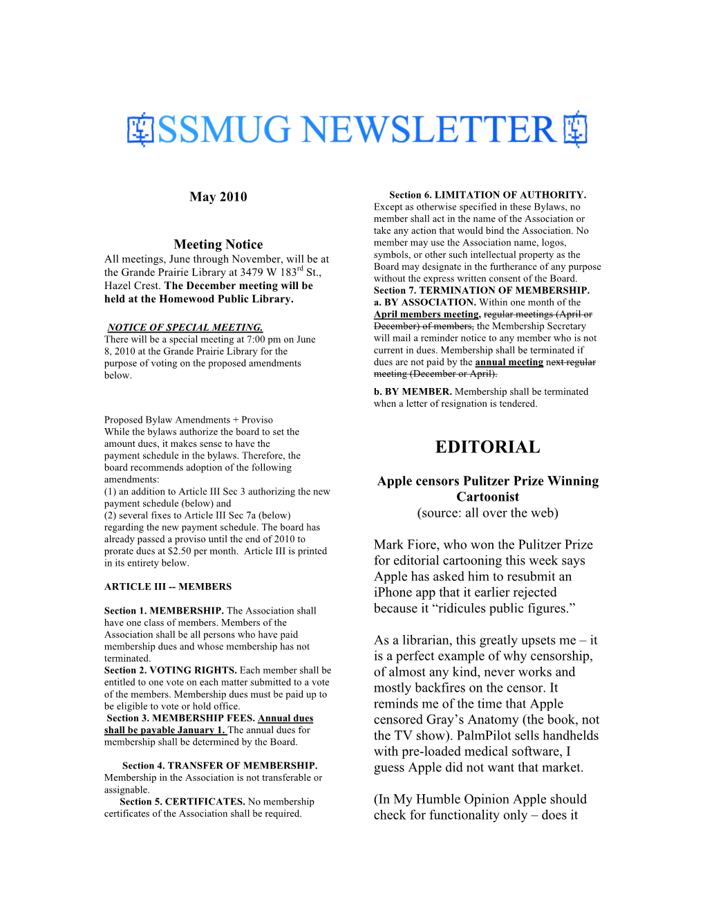 Ssmug Newsletter May 2010