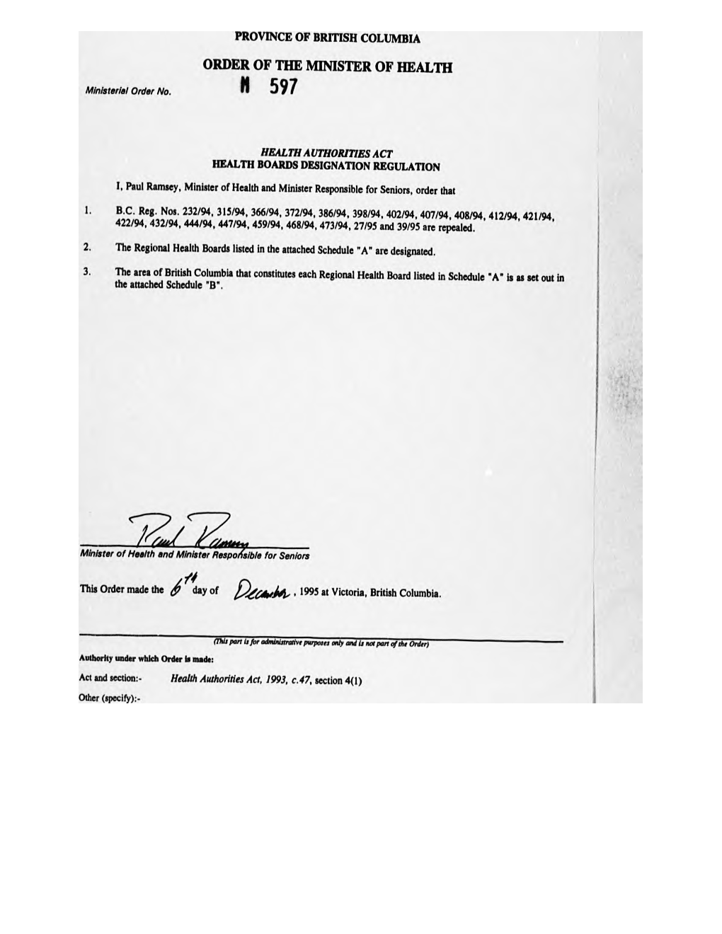 Ministerial Order 597/1995