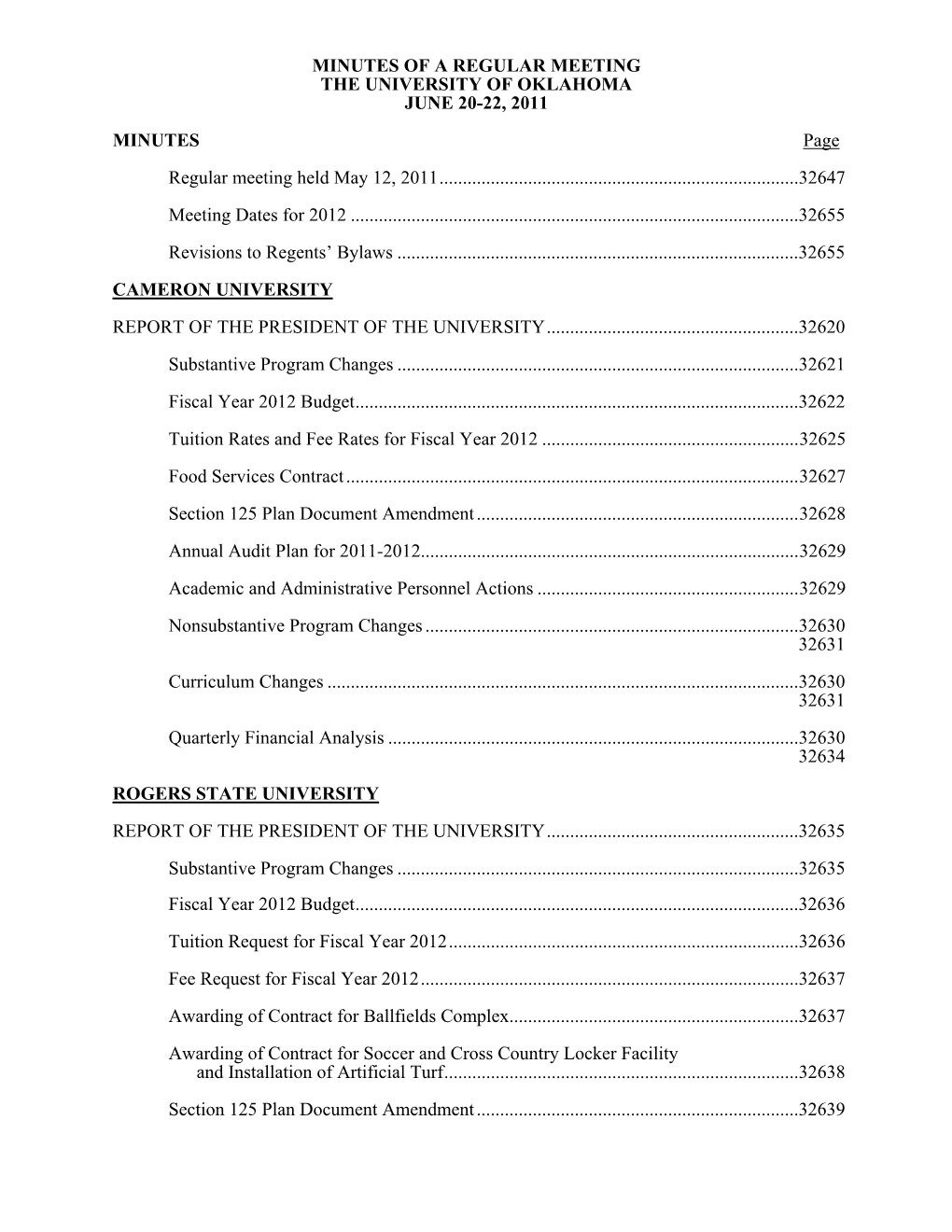 Minutes of a Regular Meeting the University of Oklahoma June 20-22, 2011