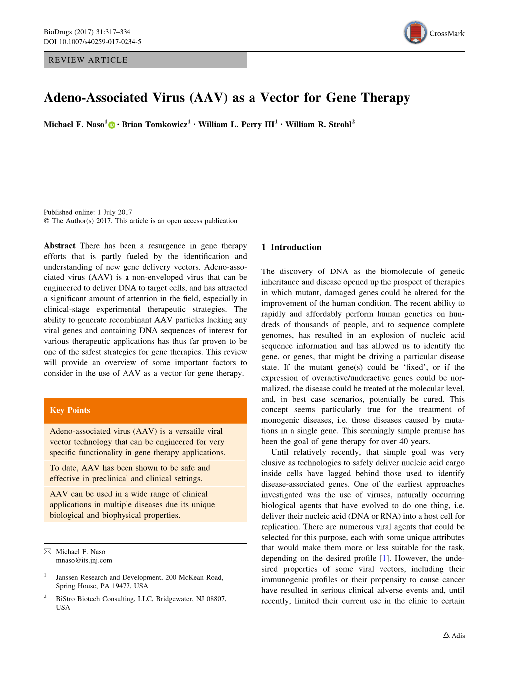 Adeno-Associated Virus (AAV) As a Vector for Gene Therapy