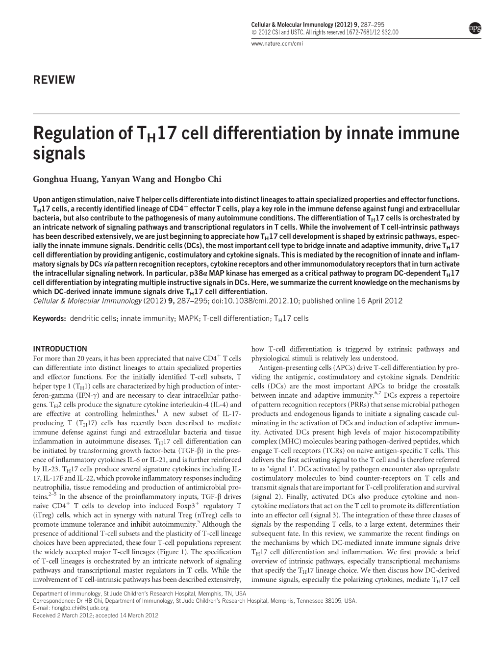 Regulation of TH17 Cell Differentiation by Innate Immune Signals